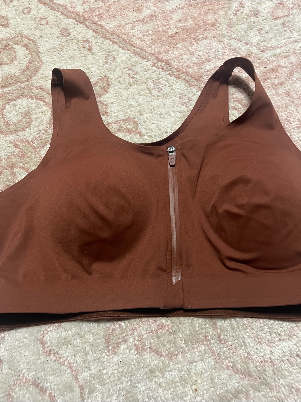 Front-Zip High Support Sports Bra in Brown